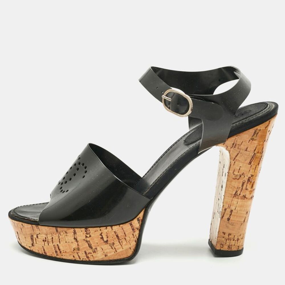 Chanel Black Jelly Cork Platform Ankle Strap Sandals Size 42